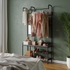 Metal & MDF Wood Entryway Coat Hanger & Shoe Rack with Mirror