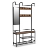 Metal & MDF Wood Entryway Coat Hanger & Shoe Rack with Mirror