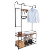 Metal & MDF Wood Entryway Coat Hanger & Shoe Rack with Mirror