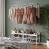 Metal & MDF Wood Entryway Coat Hanger & Shoe Rack