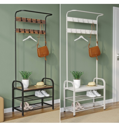 Metal & MDF Wood Entryway Coat Hanger & Shoe Rack