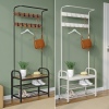 Metal & MDF Wood Entryway Coat Hanger & Shoe Rack